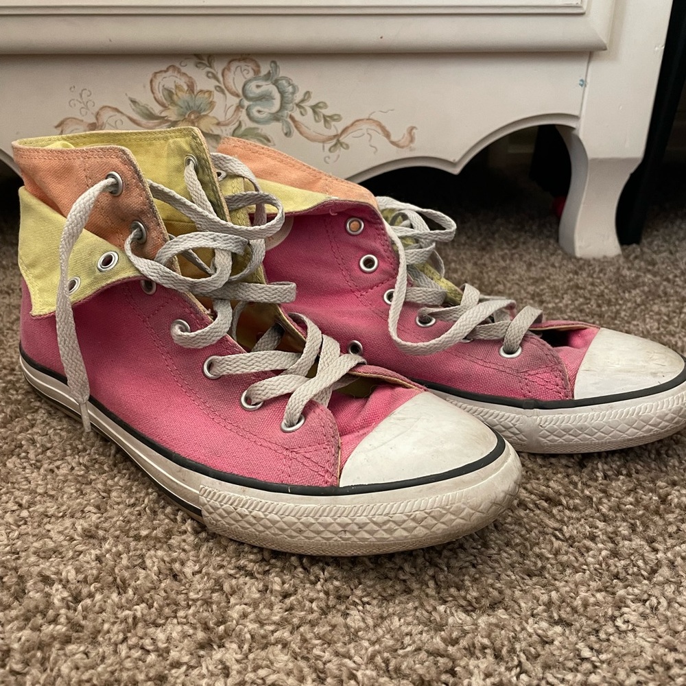 Neon double tongue high top converse